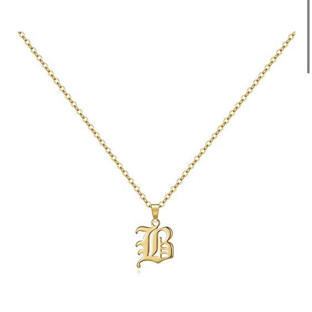 Gold Old English Initial Necklace - Letter B​